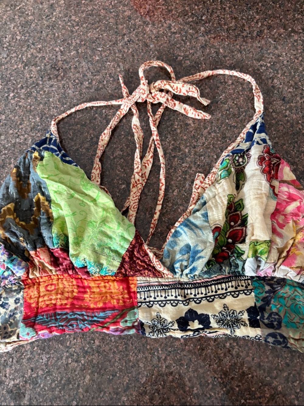 GYPSY ROSE Multi Patchwork Halter Tank Top-1 Size